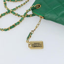 CHANEL Matelasse Chain Shoulder Bag Satin Green Gold CC Auth 168432-14