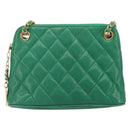 CHANEL Matelasse Chain Shoulder Bag Satin Green Gold CC Auth 168432-2