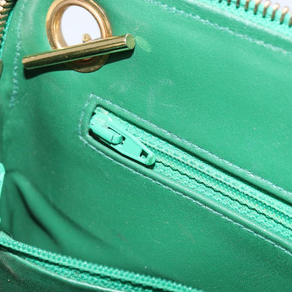 CHANEL Matelasse Chain Shoulder Bag Satin Green Gold CC Auth 168432