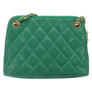 CHANEL Matelasse Chain Shoulder Bag Satin Green Gold CC Auth 168432-3