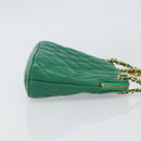 CHANEL Matelasse Chain Shoulder Bag Satin Green Gold CC Auth 168432-4