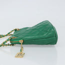 CHANEL Matelasse Chain Shoulder Bag Satin Green Gold CC Auth 168432-5