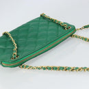 CHANEL Matelasse Chain Shoulder Bag Satin Green Gold CC Auth 168432-6