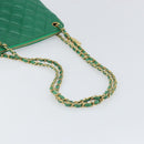 CHANEL Matelasse Chain Shoulder Bag Satin Green Gold CC Auth 168432-7