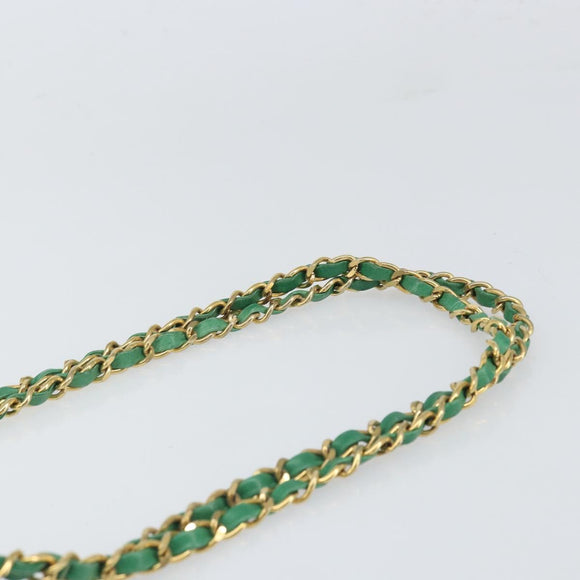 CHANEL Matelasse Chain Shoulder Bag Satin Green Gold CC Auth 168432