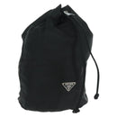 PRADA Drawstring Pouch Nylon Black Silver Auth 168451V-1