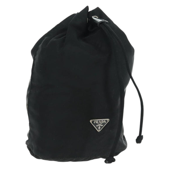 PRADA Drawstring Pouch Nylon Black Silver Auth 168451V