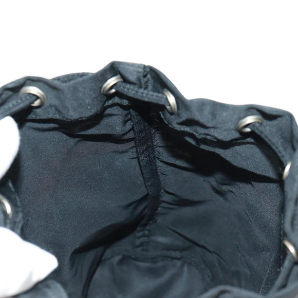 PRADA Drawstring Pouch Nylon Black Silver Auth 168451V