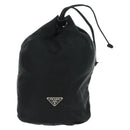 PRADA Drawstring Pouch Nylon Black Silver Auth 168451V-2