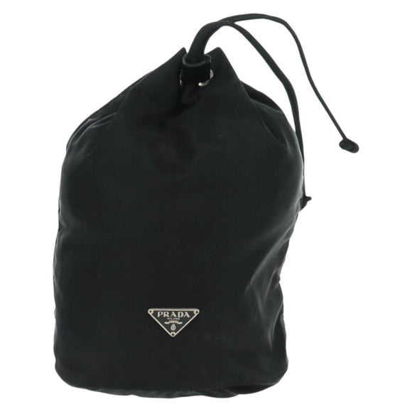 PRADA Drawstring Pouch Nylon Black Silver Auth 168451V