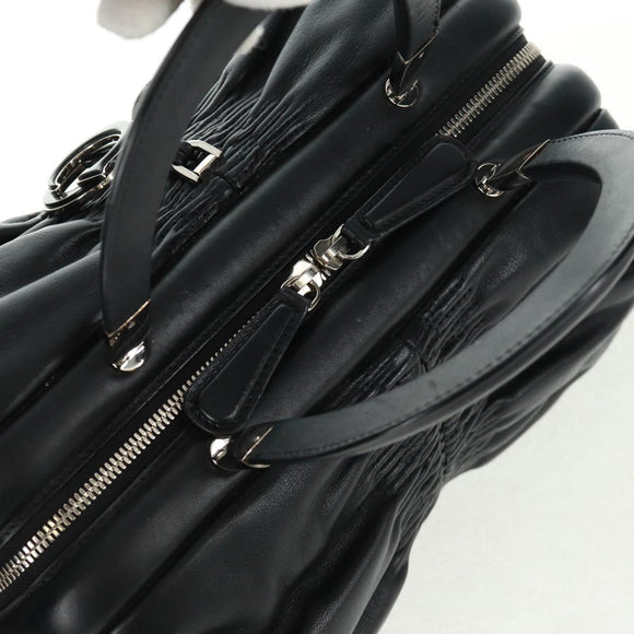 Christian Dior Karenina Hand Bag Leather Black Silver Auth 168453SAV