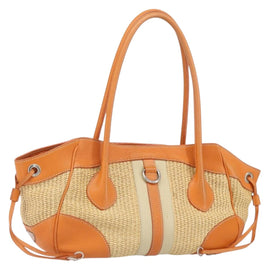 PRADA Hand Bag Straw Orange Silver Auth 168459