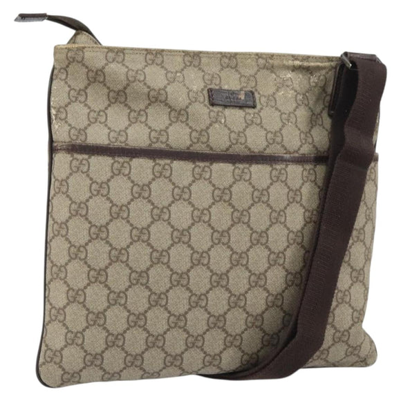 GUCCI GG Supreme Shoulder Bag PVC Beige Silver 141626 Auth 168461