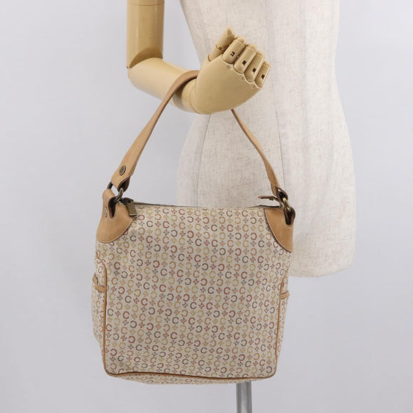 CELINE C Macadam Canvas Shoulder Bag Beige Gold Auth 168462