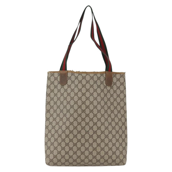 GUCCI Web Sherry Line GG Supreme Tote Bag PVC Beige Gold 40 02 003 Auth 168482