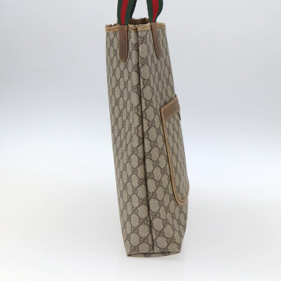 GUCCI Web Sherry Line GG Supreme Tote Bag PVC Beige Gold 40 02 003 Auth 168482