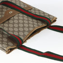 GUCCI Web Sherry Line GG Supreme Tote Bag PVC Beige Gold 40 02 003 Auth 168482-6