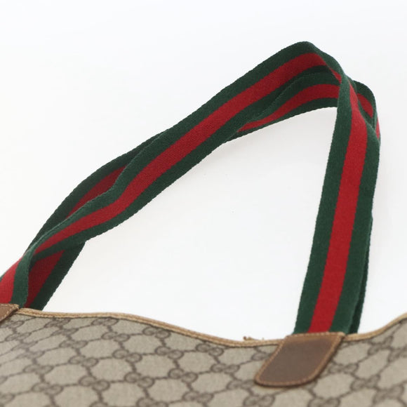 GUCCI Web Sherry Line GG Supreme Tote Bag PVC Beige Gold 40 02 003 Auth 168482
