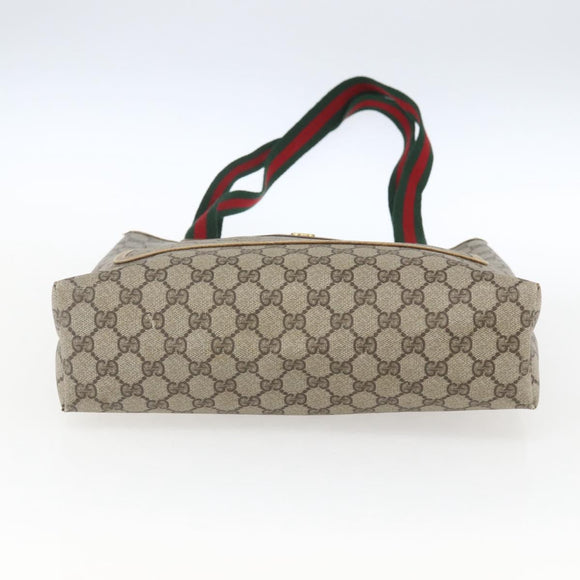 GUCCI Web Sherry Line GG Supreme Tote Bag PVC Beige Gold 40 02 003 Auth 168482