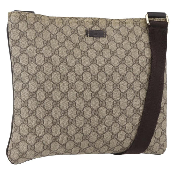 GUCCI GG Supreme Shoulder Bag PVC Beige Gold 201446 Auth 168484
