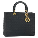 Christian Dior Lady Dior Canage Hand Bag Black Gold Auth 168488-1