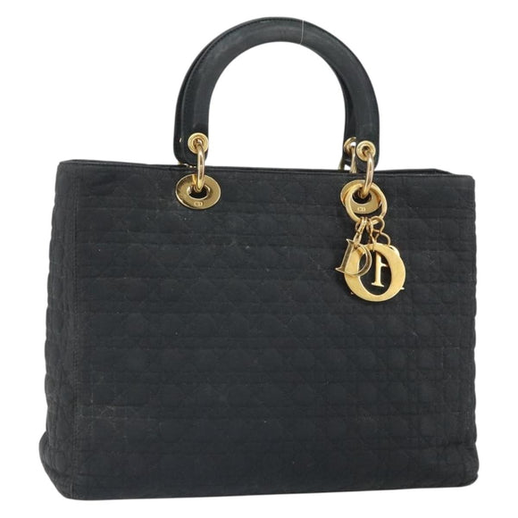 Christian Dior Lady Dior Canage Hand Bag Black Gold Auth 168488
