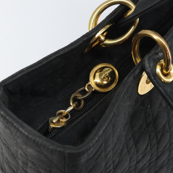 Christian Dior Lady Dior Canage Hand Bag Black Gold Auth 168488