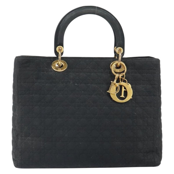 Christian Dior Lady Dior Canage Hand Bag Black Gold Auth 168488