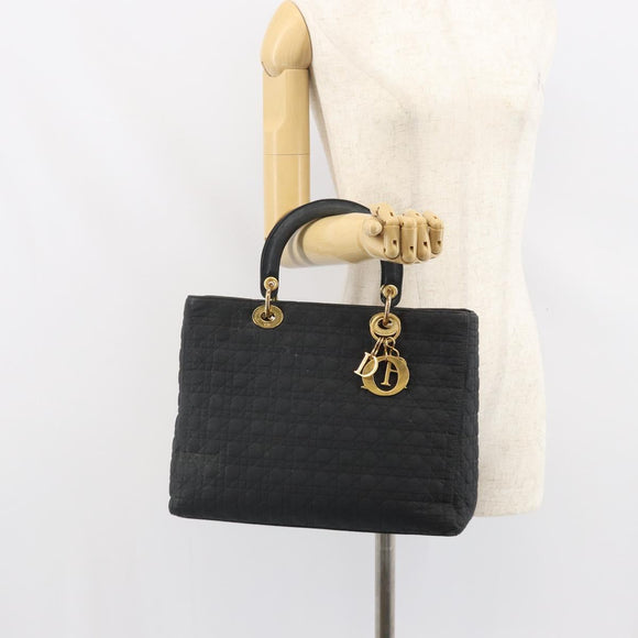 Christian Dior Lady Dior Canage Hand Bag Black Gold Auth 168488