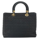 Christian Dior Lady Dior Canage Hand Bag Black Gold Auth 168488-2