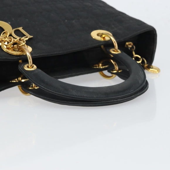 Christian Dior Lady Dior Canage Hand Bag Black Gold Auth 168488