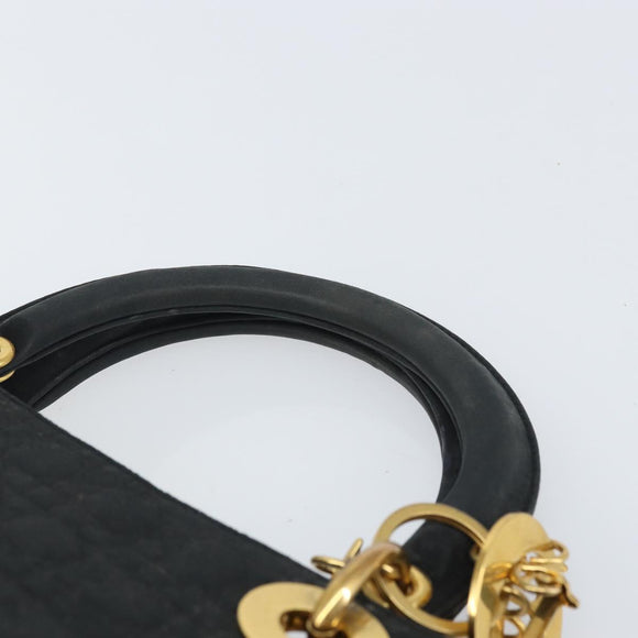 Christian Dior Lady Dior Canage Hand Bag Black Gold Auth 168488