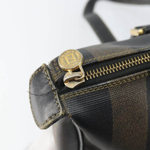 FENDI Pecan Canvas Tote Bag Brown Black Auth 168489