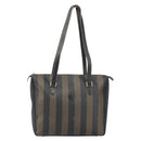 FENDI Pecan Canvas Tote Bag Brown Black Auth 168489-13