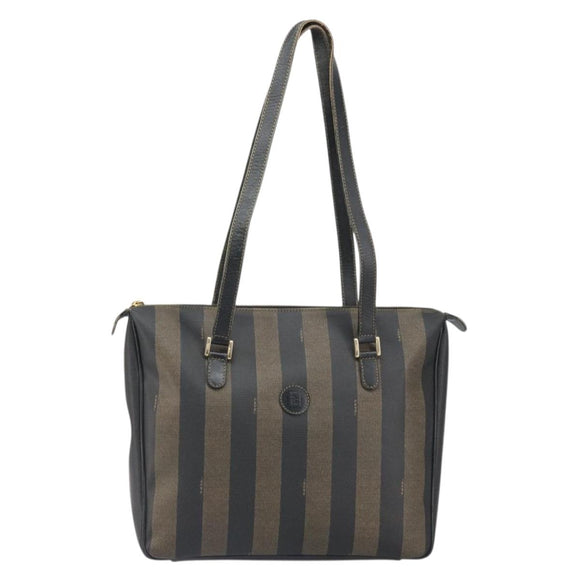 FENDI Pecan Canvas Tote Bag Brown Black Auth 168489