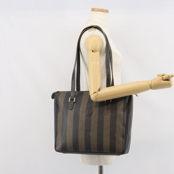 FENDI Pecan Canvas Tote Bag Brown Black Auth 168489