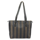 FENDI Pecan Canvas Tote Bag Brown Black Auth 168489-2