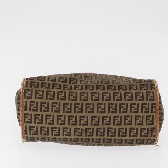 FENDI Zucchino Canvas Hand Bag Beige Gold Auth 168496