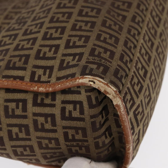 FENDI Zucchino Canvas Hand Bag Beige Gold Auth 168496