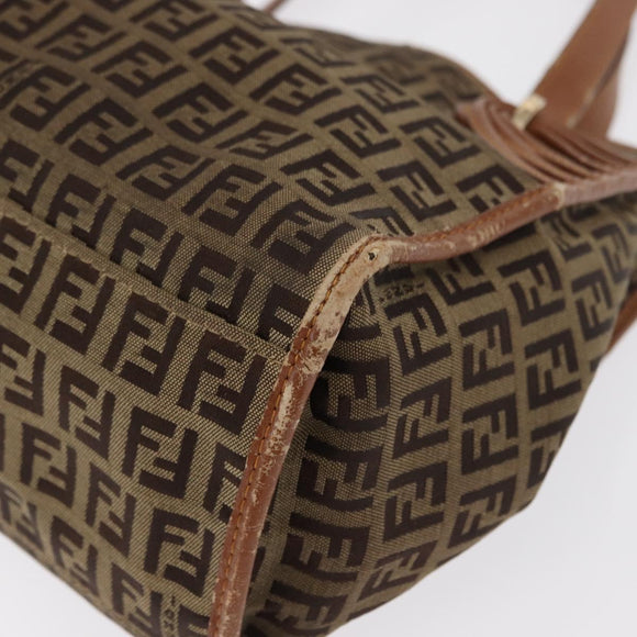 FENDI Zucchino Canvas Hand Bag Beige Gold Auth 168496