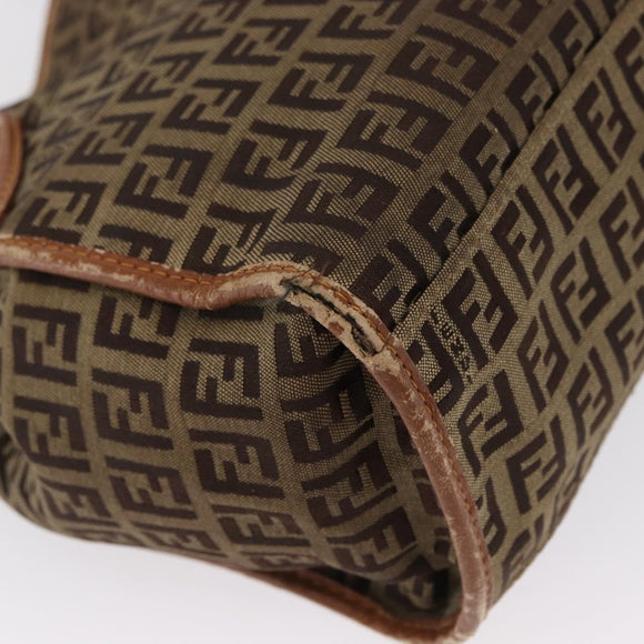 FENDI Zucchino Canvas Hand Bag Beige Gold Auth 168496
