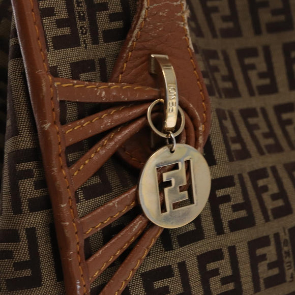 FENDI Zucchino Canvas Hand Bag Beige Gold Auth 168496