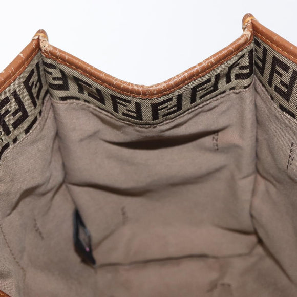 FENDI Zucchino Canvas Hand Bag Beige Gold Auth 168496