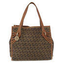 FENDI Zucchino Canvas Hand Bag Beige Gold Auth 168496-13