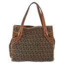 FENDI Zucchino Canvas Hand Bag Beige Gold Auth 168496-2