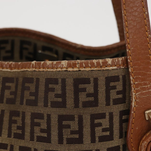 FENDI Zucchino Canvas Hand Bag Beige Gold Auth 168496