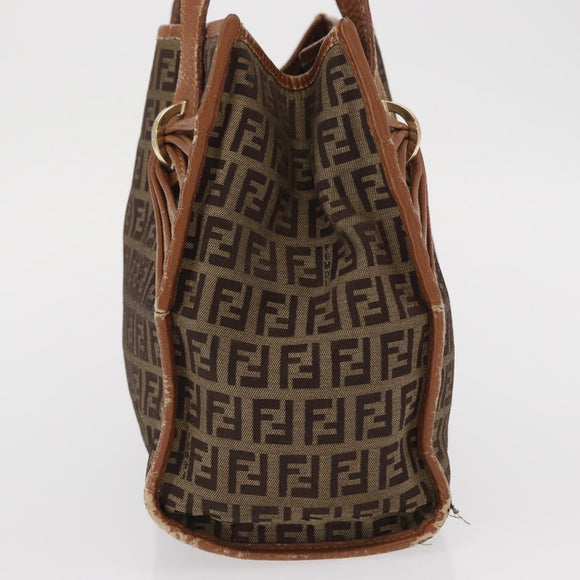 FENDI Zucchino Canvas Hand Bag Beige Gold Auth 168496