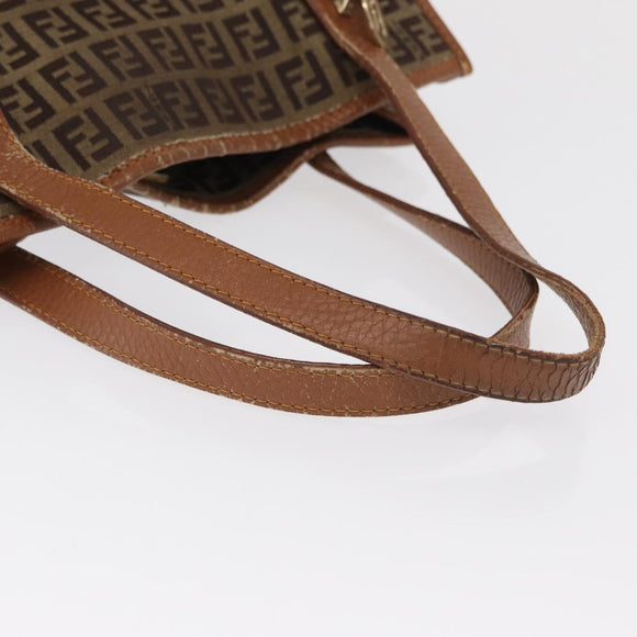 FENDI Zucchino Canvas Hand Bag Beige Gold Auth 168496