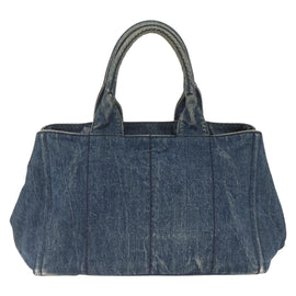 PRADA Canapa MM Hand Bag Denim Blue Gold Auth 168497 - 0
