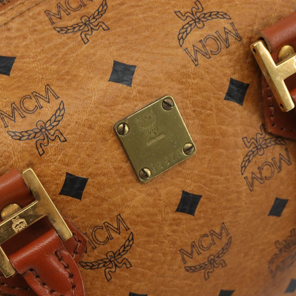 MCM Vicetos Logogram Hand Bag PVC Leather Brown Gold Auth 168498